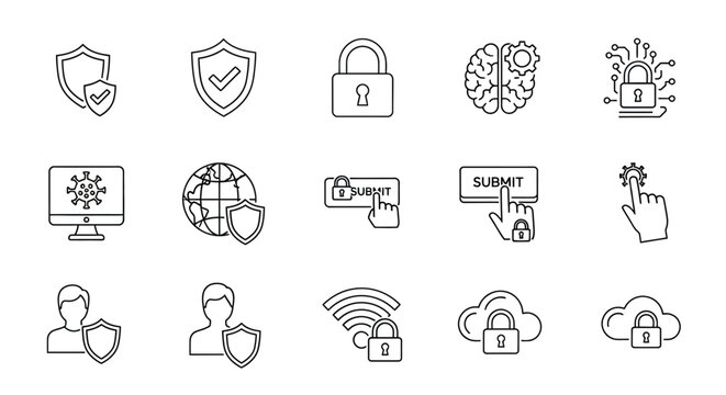 Cyber Security and Data Protection Line Icon Set