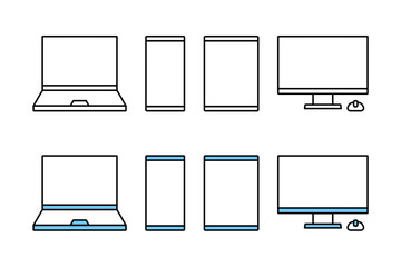 スマホやパソコンなどの様々な情報端末のアイコンセット