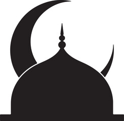 Silhouette of a mosque with crescent moon Vector,Mosque silhouette with crescent moon Symbol  © Babu