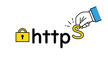 TSL化やSSL化を行うビジネスマンの手のイメージイラスト