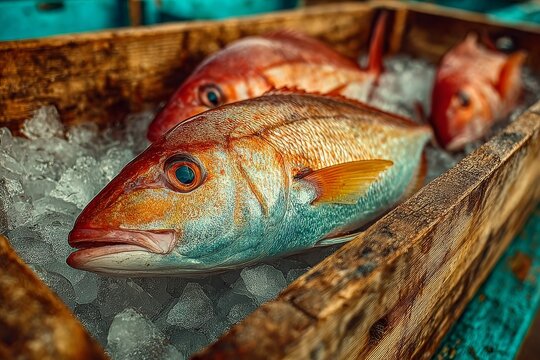 Fresh caught amberjack overflowing from fishing cooler. Generative AI