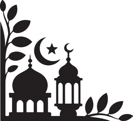 Obraz premium Islamic Mosque Silhouette with Crescent Moon,mosque lantern silhouette Symbol