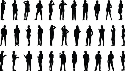 Human silhouettes, diverse standing poses, body language gestures, professional figures, posture  © Heyy