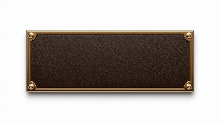 Fototapeta premium Elegant Leather Nameplate with Polished Gold Frame and Decorative Bolts (Transparent PNG)