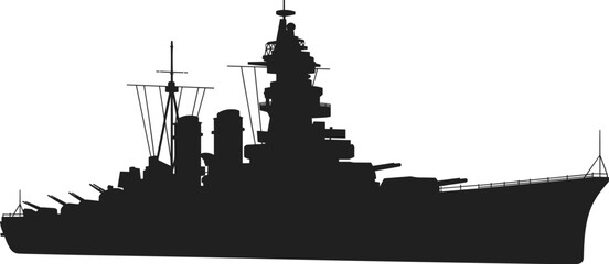 Battleship warship silhouette vector illustration, military naval vessel with artillery guns isolated on white background © Joyaber's World