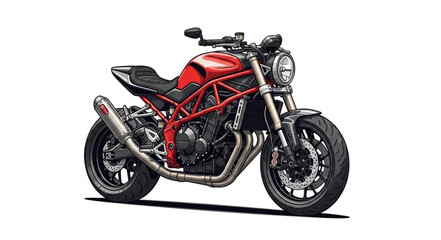 Fototapeta premium Red Motorcycle Isolated on White Background.