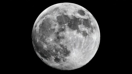 Obraz premium Full moon against a black sky, showing craters and surface details