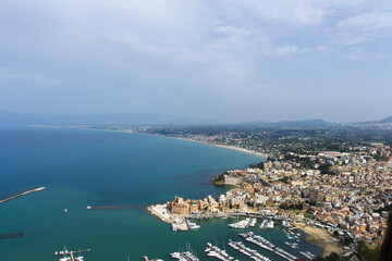 Aerial Panorama of Castellammare del Golfo Harbor and Coastline