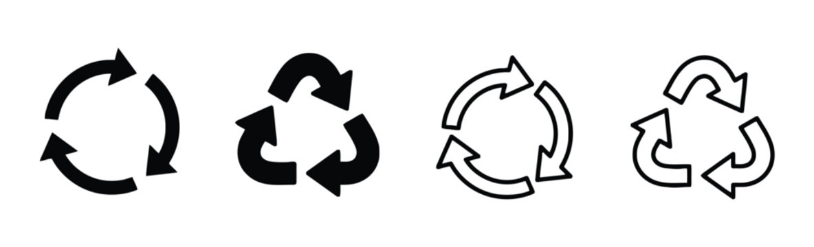 Collection of three circular arrows in solid and outline styles