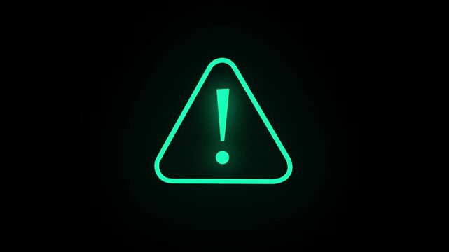 Warning Sign with Exclamation Mark &ndash;  Cyan Alert  Triangle Icon Glowing Cyan Icon Black Background Risk Management Information Sign Attention Sign.