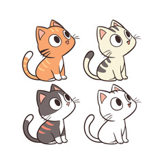 Obraz premium Set of funny cartoon cats vector illustration with cute smiling kittens and playful pet characters