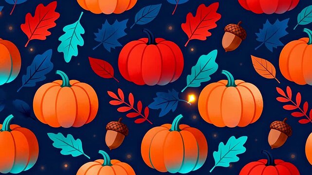 Pumpkins and leaves pattern
