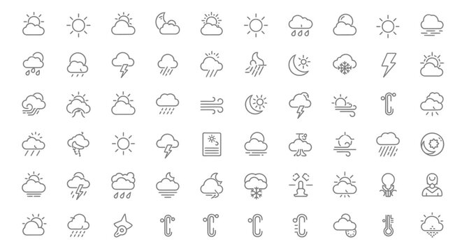 A collection of weather icons in a grid layout, showcasing various weather conditions and symbols via ImageFX