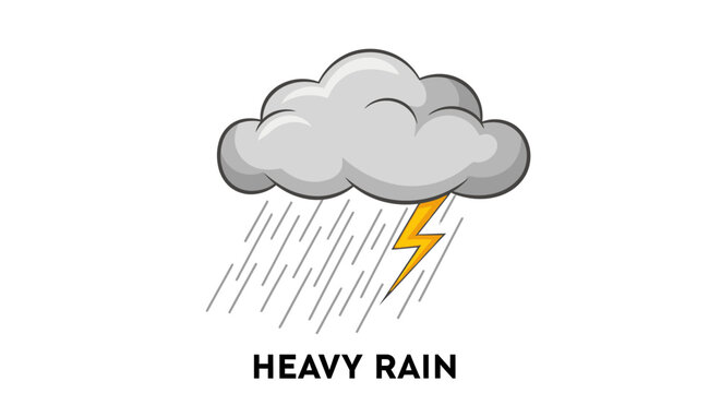 Illustration of heavy rain with thunderstorm cloud and lightning from a front view