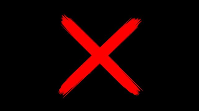 Red hand-painted brush cross mark animation representing rejection, error and cancellation. Perfect for UI validation, warnings, presentations, marketing and educational content in 4K.
