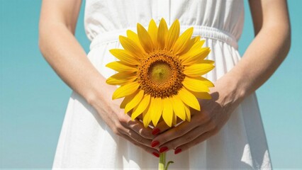 Bright Sunflower in Hands of a Woman