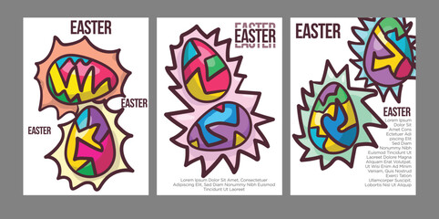 Pastel Abstract Easter Eggs Print Set . print size easter poster in pastel color vector illustration.