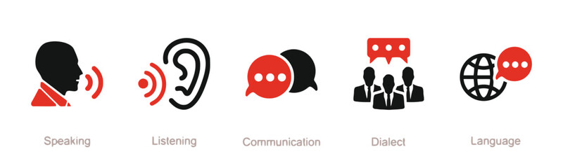 Communication skills vector icons set showing speaking listening and language © Rahman