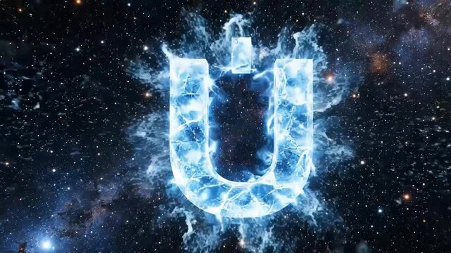 Ice letter u with umlaut in deep space nebula