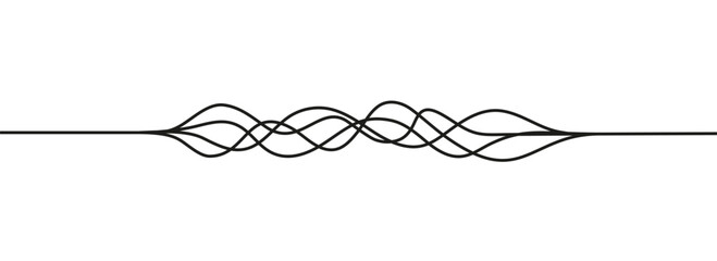 Continuous tangled squiggle cable illustration. Minimalist black messy line art. Abstract interconnected wavy wire design