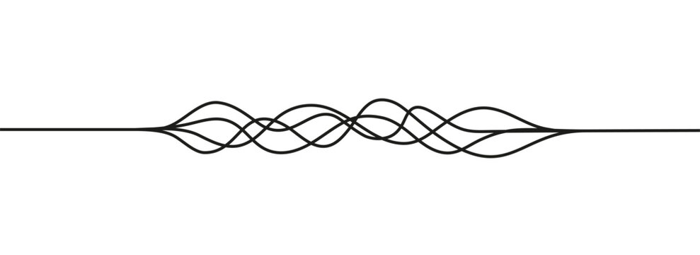 Continuous tangled squiggle cable illustration. Minimalist black messy line art. Abstract interconnected wavy wire design