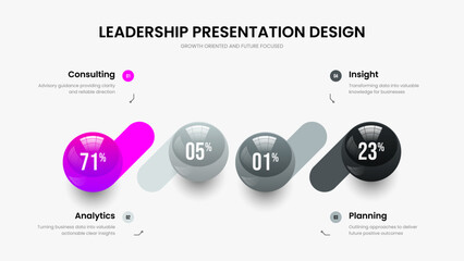 Clean Insight Slide Design Vector Illustration. Project Growth 4 Element Diagram Presentation Layout. Colorful Briefing Four Option Infographic Frame Template.
