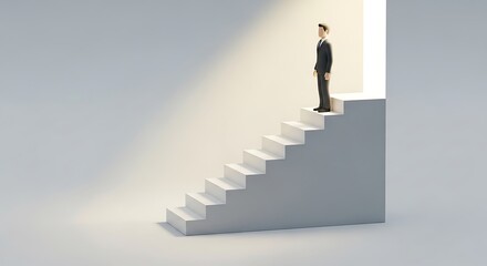 Businessman standing on staircase reaching new heights