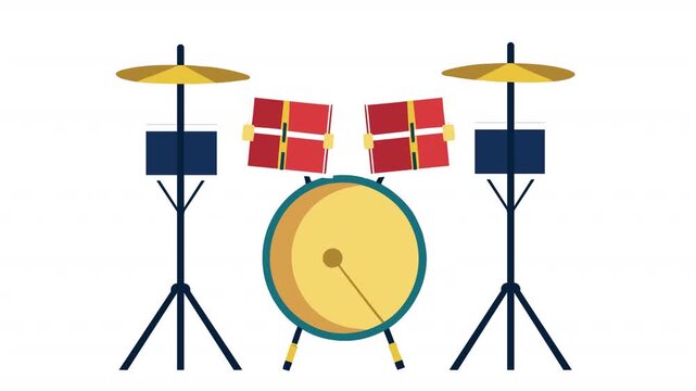 Drum kit. Musical rhythm animation, alpha channel. Cartoon