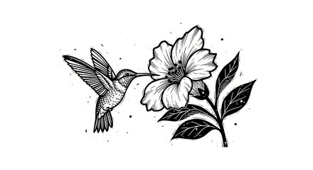 Fototapeta premium Black and white vector illustration of a seamless floral pattern featuring a bouquet of tulips with leaves in a vintage artistic style