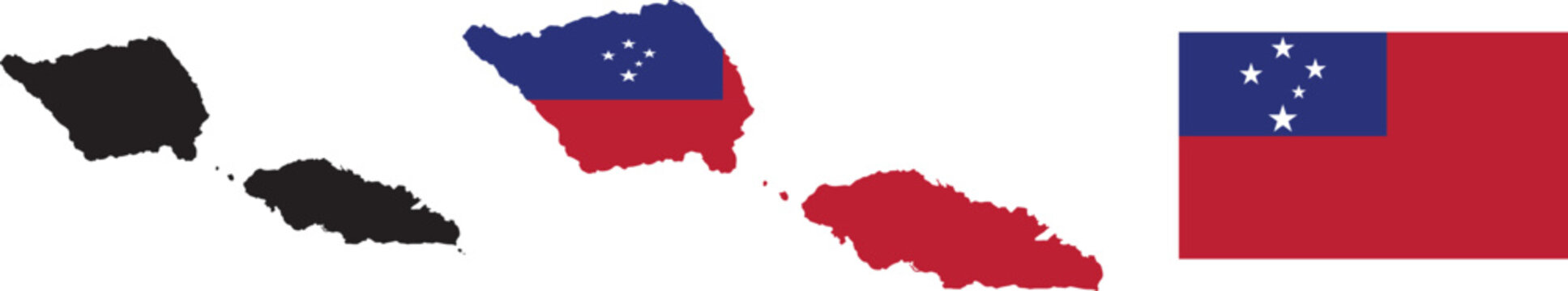  Samoa island map set with national flag colors and Southern Cross stars