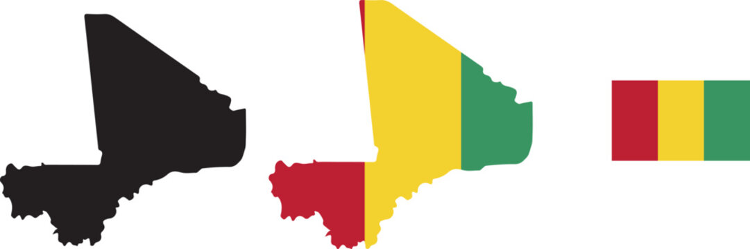 Mali country map graphic with vertical tricolor flag palette minimal national identity