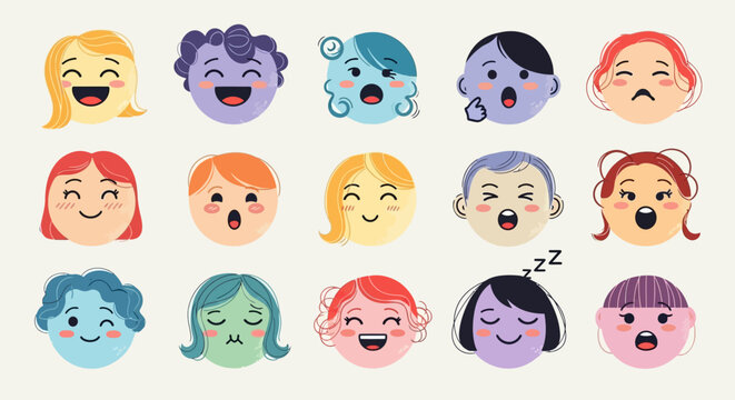 Cute Abstract Emoji Faces &ndash; Round Comic Character Expressions Vector Pack