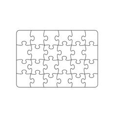 Rectangular puzzle mat with interlocking pieces isolated on a clean white background, simple black outlines