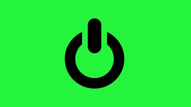 Power button symbol on green screen viewed from directly above