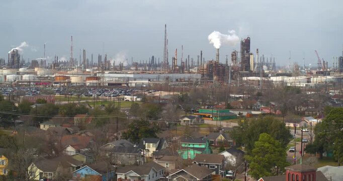 Aerial View of Baytown Residential Area Near Petrochemical Complex