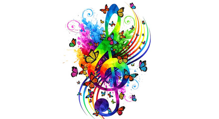 Obraz premium Creative musical background with butterflies and color splashes