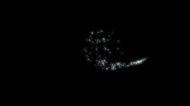 2D glitter star sparkle animation, white stars and bokeh lights sparkle, magic sparkles glitter line stars, pixie dust path, magic line dust, cartoon glitter on black screen background. 4k