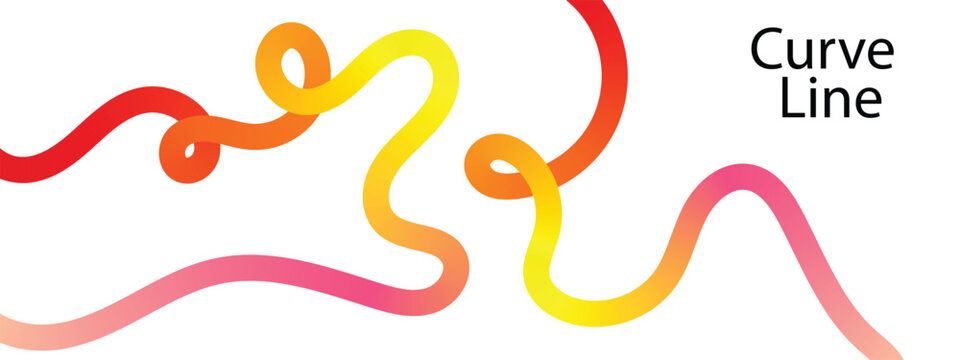 Abstract squiggly lines, Vibrant abstract gradient line. Colorful gradient curved lines. Red, yellow, pink gradient line on a white background.