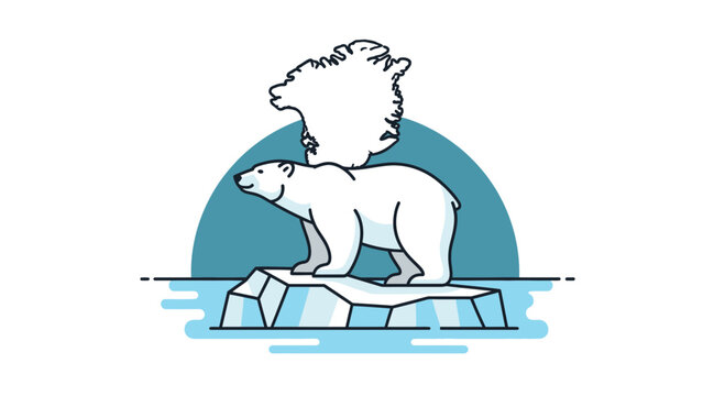 Polar bear standing on melting iceberg with arctic landscape