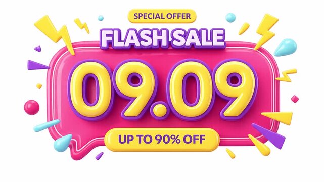 Animated video for Special Offer 09.09 Flash Sale, suitable for social media advertising campaigns and promotional banners. on transparent or alpha background, 4K footage