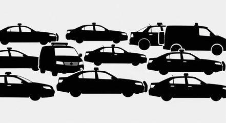 Collection of Police Car Silhouettes on White Background. © Tuhin