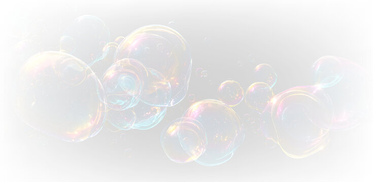 Realistic Glass Soap Bubble Vector Illustration PNG with Shiny Floating Bubbles Transparent Overlay Background Effect
