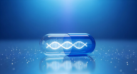 Blue capsule with DNA double helix structure 