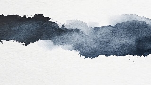 Beautiful Textured Watercolor Wash on Cold Press Paper with Abstract Indigo Stroke and Flowing Ink