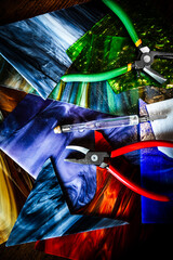 stained glass with crafting tools