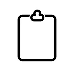 Black outline icon of a clipboard. Minimalist vector illustration of a blank form for notes in a simplified linear style.