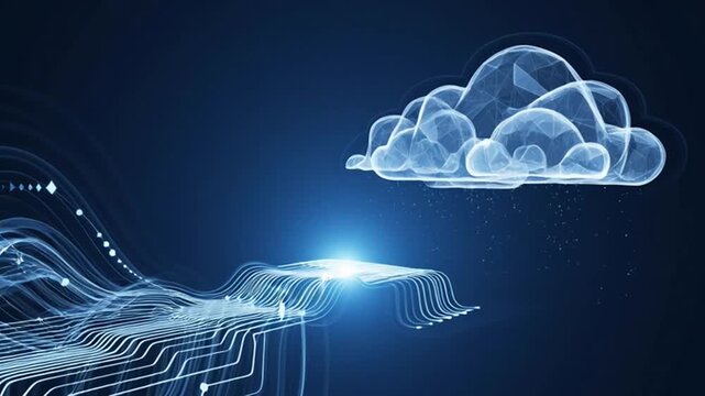 Futuristic cloud computing with glowing blue connections and data streams