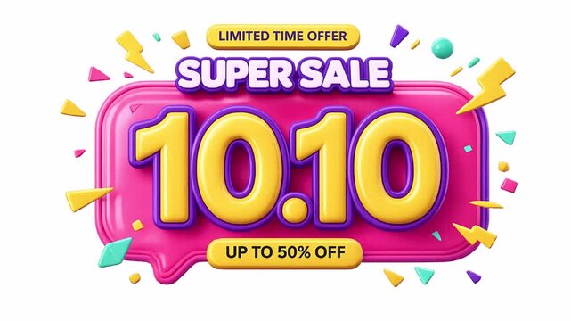 Animated video for 10.10 Super Sale, for social media advertising campaigns and promotional banners. on transparent or alpha background, 4K footage
