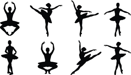 Ballet Dancer Silhouette Collection Isolated on White Background Featuring Graceful Ballerina Poses, Pirouette and Classical Dance Performance Set © Shahariar's World
