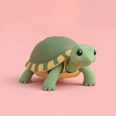 Obraz premium Cute cartoon turtle on pink background